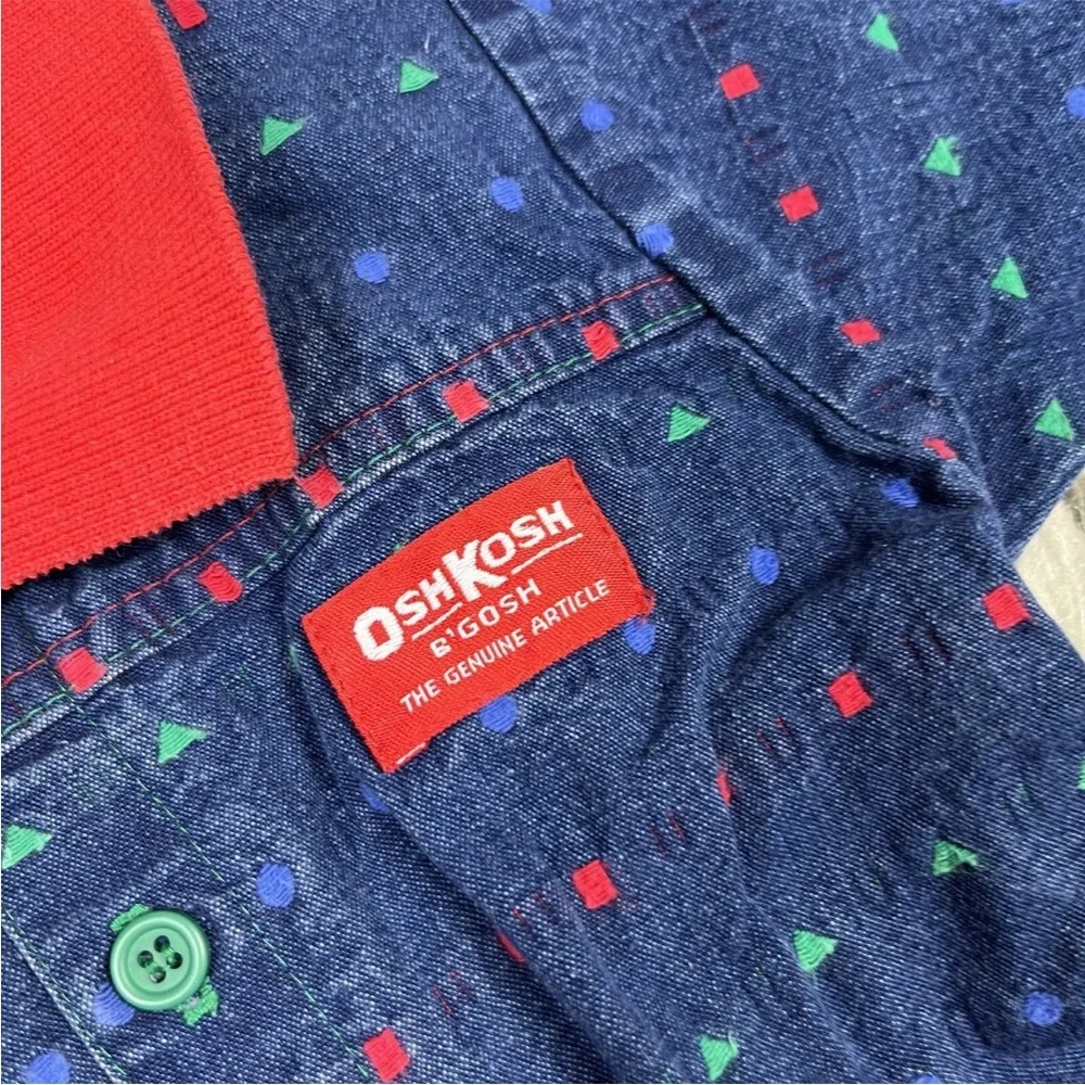 Vintage Baby Boys Oshkosh Bgosh Denim Blue Red Green Jumpsuit